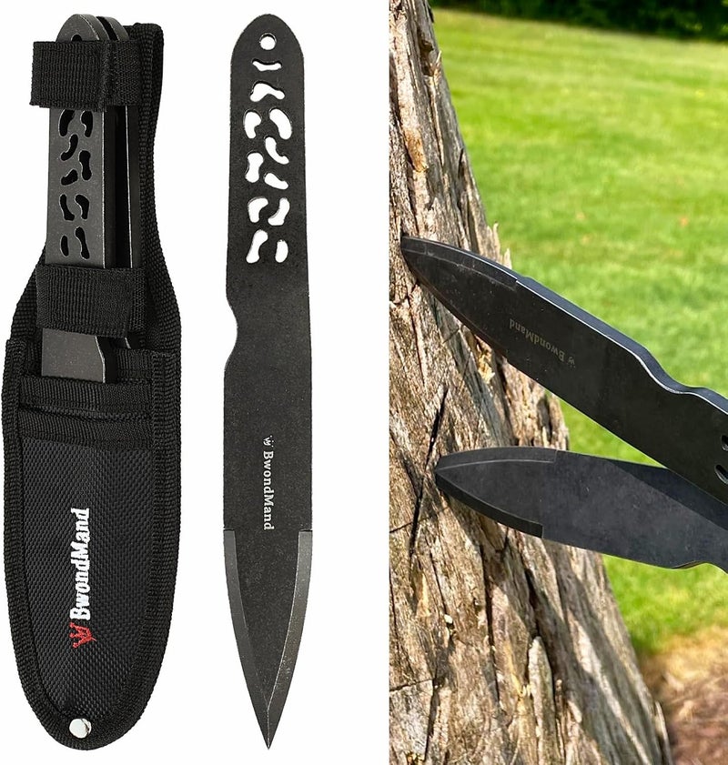 BwondMand Throwing Spikes Set, 9.25 inches Throwing Set 0.236" Thick Stainless Steel Throwing Spikes, 3 Pack Throwing Set with Nylon Sheath for Beginners or an Expert - Image 1